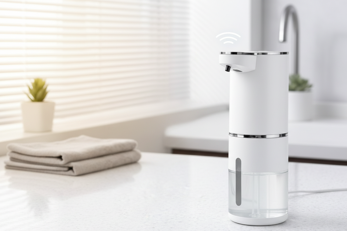 Kitchen header with dispenser more visible